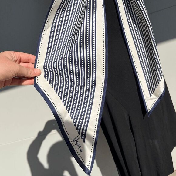 Vintage 70s Vera Neumann Long Mod Scarf Navy & White Geometric Stripes - Picture 5 of 6